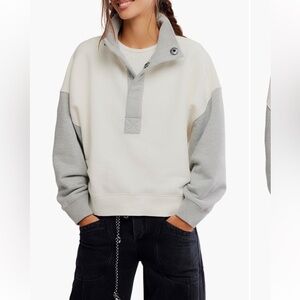 Free People Cream and Gray Timeless Pullover